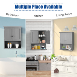 Costway 2 Door Single Shelf Grey Wall Mounted Storage Cabinet - Size: 78.7 x 45.7 x 12.7cm - Wilko - thumbnail 7
