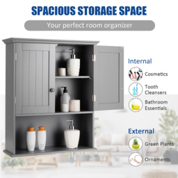 Costway 2 Door Single Shelf Grey Wall Mounted Storage Cabinet - Size: 78.7 x 45.7 x 12.7cm - Wilko - thumbnail 6