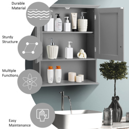 Costway 2 Door Single Shelf Grey Wall Mounted Storage Cabinet - Size: 78.7 x 45.7 x 12.7cm - Wilko - thumbnail 5