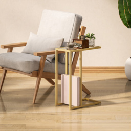 HOMCOM Gold C Shaped Tempered Glass Tabletop Bedside Table - Size: Single Shelf - Orange - Wilko - thumbnail 4
