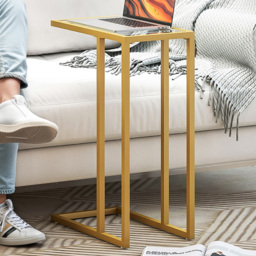 HOMCOM Gold C Shaped Tempered Glass Tabletop Bedside Table - Size: Single Shelf - Orange - Wilko - thumbnail 7