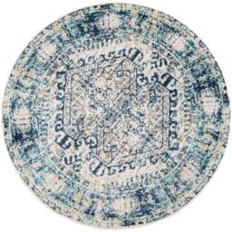 Kukoon Navy Blue and Grey Bordered Geometric Distressed Rug 120cm - Size: 120 x 120cm - Wilko - thumbnail 1