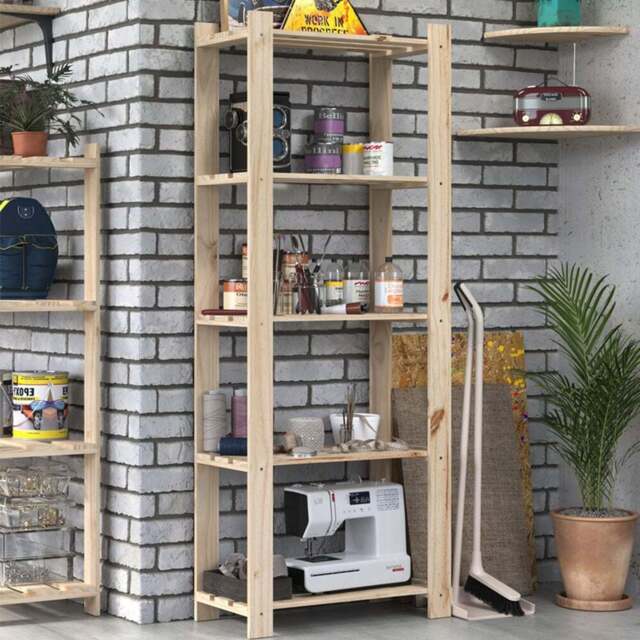 Leighton 5 Shelf Natural Wood Narrow Slatted Storage Unit - Brown - Wilko - image 1