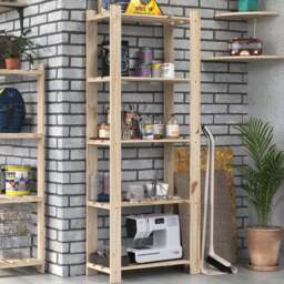 Leighton 5 Shelf Natural Wood Narrow Slatted Storage Unit - Brown - Wilko