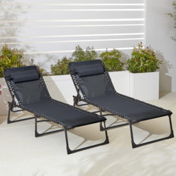 Neo Set of 2 Black Folding Sun Loungers - Size: 1 Seater - Wilko - thumbnail 1