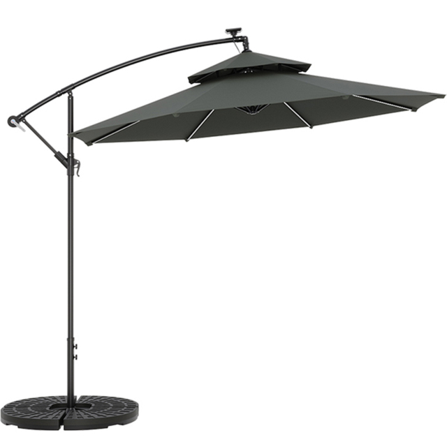 Living and Home Double Top Dark Grey Solar Light Cantilever Parasol with Round Base 3m - Wilko - image 1