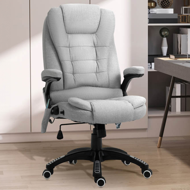Portland Light Grey Linen Swivel Massage Recliner Office Chair - Size: 67 x 74 x 116cm - Wilko - image 1