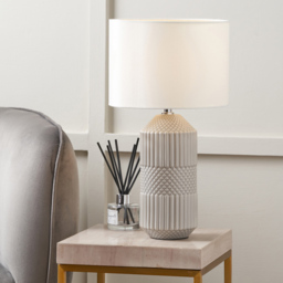 Pacific Lifestyle Meribel Grey Geo Textured Ceramic Tall Table Lamp - Wilko - thumbnail 3