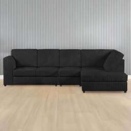 Luxor 5 Seater Black Jumbo Cord L-Shape Right Hand Corner Sofa - Wilko - thumbnail 1