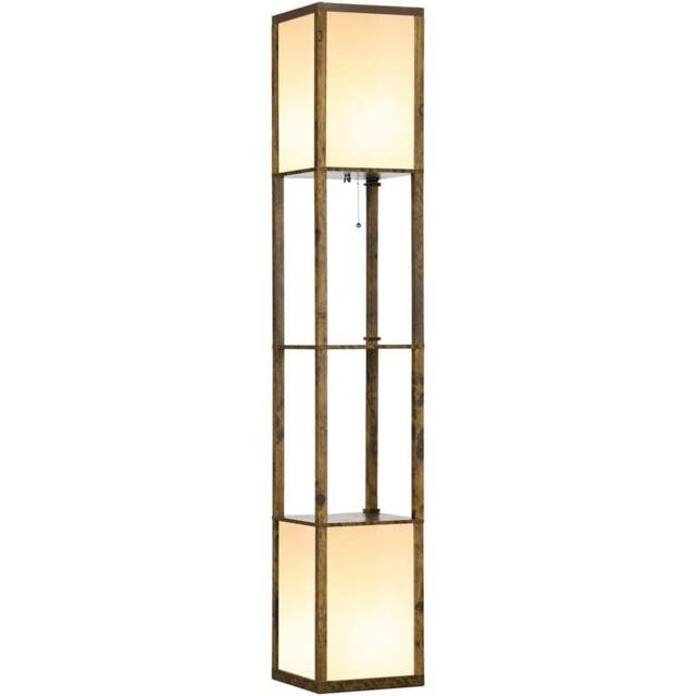Portland 2 Shelf Brown Floor Lamp with Dual Ambient Light - Size: 26 x 26 x 156cm - Wilko - image 1