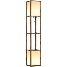 Portland 2 Shelf Brown Floor Lamp with Dual Ambient Light - Size: 26 x 26 x 156cm - Wilko - thumbnail 1