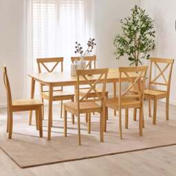 Furniturebox Lymington Marros 6 Seater Wooden Dining Set Oak Effect - Brown - Wilko - thumbnail 1