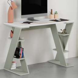 Decortie Papillon 6 Shelf Desk White and Ash Green - Size: 75 x 106 x 50cm - Multi - Wilko - thumbnail 1