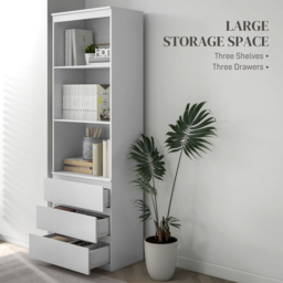 HOMCOM 3 Drawer 3 Shelf White Freestanding Tall Bookshelf - Size: 180 x 35 x 60cm - Wilko - thumbnail 5