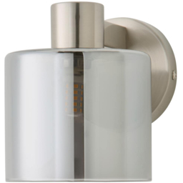 ValueLights Demi Smoked Glass Shade Brushed Chrome Wall Light with Bulb 2 Pack - Size: 13 x 11 x 17cm - Smoked Grey - Wilko