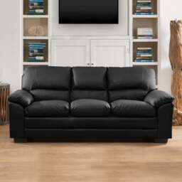 Genoa 3 Seater Black Bonded Leather Sofa - Artemis Home - Wilko