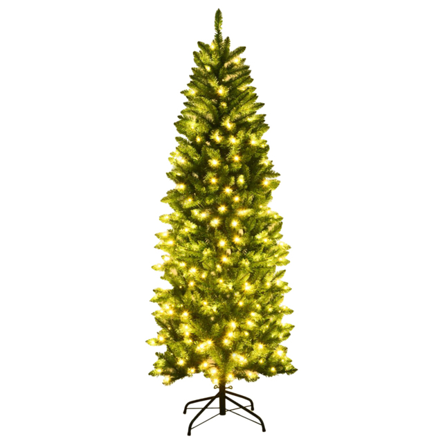 Costway Pre Lit Warm White LED Artificial Pencil Christmas Tree 6ft - Green - Wilko - image 1