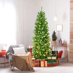 Costway Pre Lit Warm White LED Artificial Pencil Christmas Tree 6ft - Green - Wilko - thumbnail 6