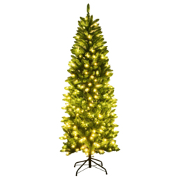 Costway Pre Lit Warm White LED Artificial Pencil Christmas Tree 6ft - Green - Wilko - thumbnail 1