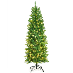 Costway Pre Lit Warm White LED Artificial Pencil Christmas Tree 6ft - Green - Wilko - thumbnail 5