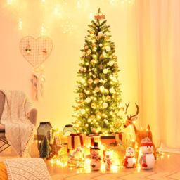 Costway Pre Lit Warm White LED Artificial Pencil Christmas Tree 6ft - Green - Wilko - thumbnail 3