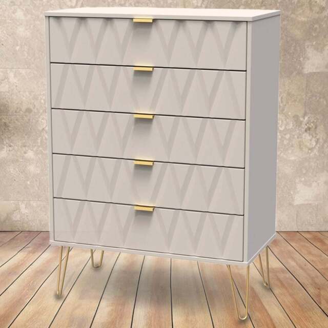 Crowndale Diamond 5 Drawer Matt Kashmir Chest of Drawers - Cream - Wilko - image 1