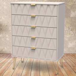 Crowndale Diamond 5 Drawer Matt Kashmir Chest of Drawers - Cream - Wilko