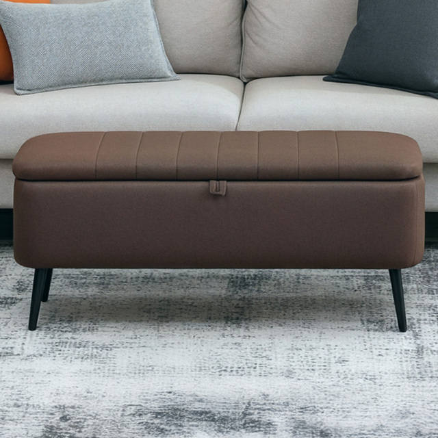 HOMCOM Brown Linen Fabric Storage Ottoman Bench - Size: 44 x 40 x 102cm - Wilko - image 1