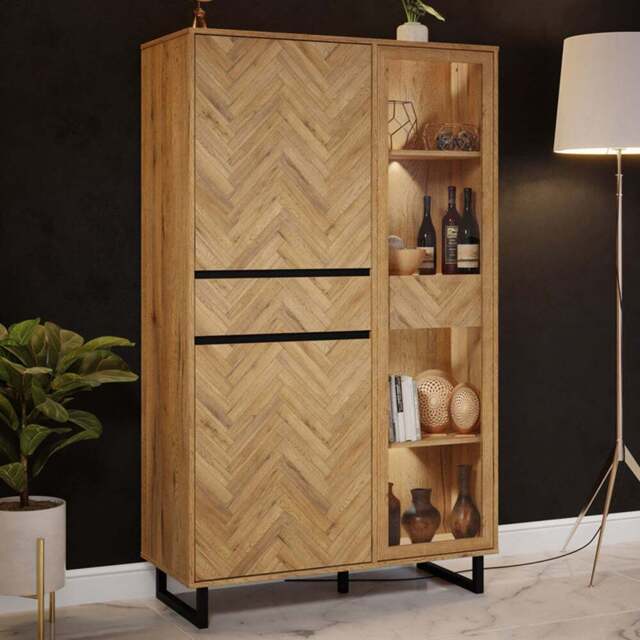 Florence 3 Door Single Drawer Bartex Oak and Black Display Cabinet - Size: 42 x 99.9 x 165.8cm - Furniture to Go - Wilko - image 1