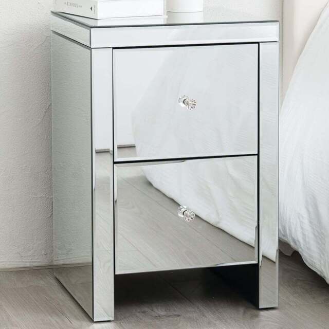Comfy Living 2 Drawer Mirrored Bedside Table - Silver - Wilko - image 1