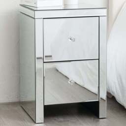 Comfy Living 2 Drawer Mirrored Bedside Table - Silver - Wilko