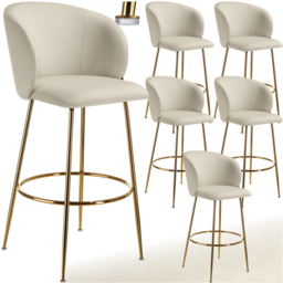 tectake Luana Cream and Gold Velvet Look Padded Bar Stool Set of 6 - Wilko - thumbnail 3
