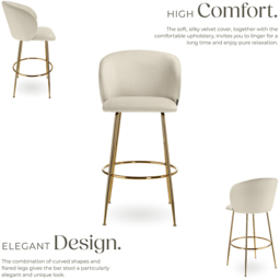 tectake Luana Cream and Gold Velvet Look Padded Bar Stool Set of 6 - Wilko - thumbnail 4