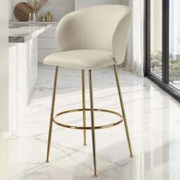 tectake Luana Cream and Gold Velvet Look Padded Bar Stool Set of 6 - Wilko - thumbnail 1