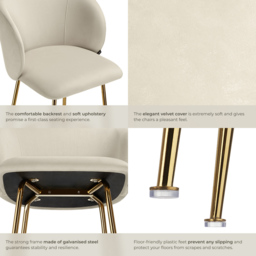 tectake Luana Cream and Gold Velvet Look Padded Bar Stool Set of 6 - Wilko - thumbnail 6