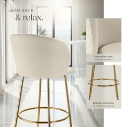 tectake Luana Cream and Gold Velvet Look Padded Bar Stool Set of 6 - Wilko - thumbnail 5