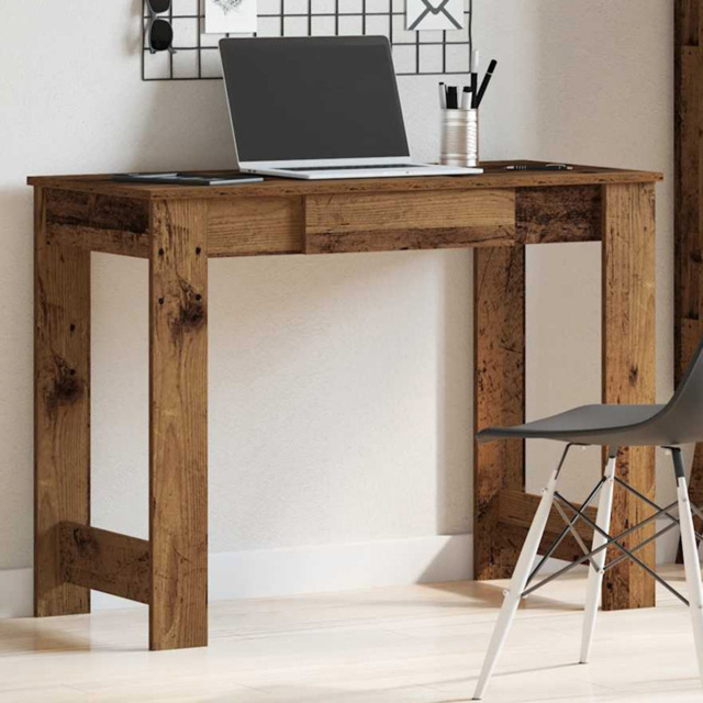 vidaXL Single Drawer Office Desk Old Wood Effect - Size: 75 x 100 x 45cm - Brown - Wilko - image 1