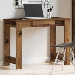 vidaXL Single Drawer Office Desk Old Wood Effect - Size: 75 x 100 x 45cm - Brown - Wilko - thumbnail 1