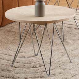 Florence Prunus Matt Beige Round Side Table with Chrome Steel Base - Size: 41.4 x 55 x 55cm - Multi - Furniture To Go - Wilko