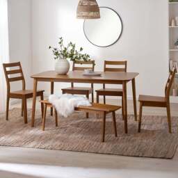 Furniturebox Lymington Marros 6 Seater Wooden Dining Set with Bench Walnut Effect - Brown - Wilko - thumbnail 1