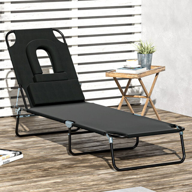 Outsunny Black 4 Level Reclining Sun Lounger with Reading Hole - Size: 1 Seater - Wilko - image 1