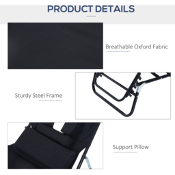 Outsunny Black 4 Level Reclining Sun Lounger with Reading Hole - Size: 1 Seater - Wilko - thumbnail 7