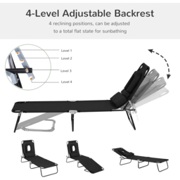 Outsunny Black 4 Level Reclining Sun Lounger with Reading Hole - Size: 1 Seater - Wilko - thumbnail 5