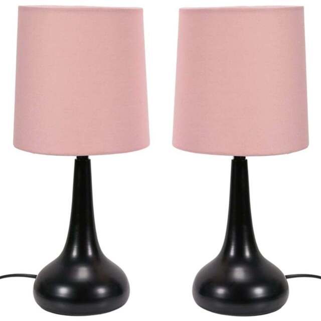 ValueLights Teardrop Pink Shade Black Touch Table Lamp with Bulb 2 Pack - Size: 33.5 x 16 x 16cm - Wilko - image 1
