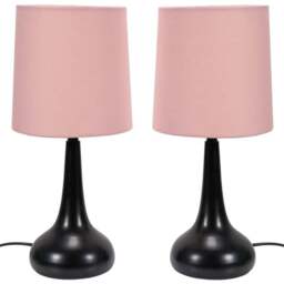 ValueLights Teardrop Pink Shade Black Touch Table Lamp with Bulb 2 Pack - Size: 33.5 x 16 x 16cm - Wilko