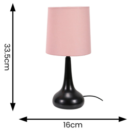 ValueLights Teardrop Pink Shade Black Touch Table Lamp with Bulb 2 Pack - Size: 33.5 x 16 x 16cm - Wilko - thumbnail 6