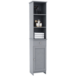 Costway Single Door Single Drawer 3 Shelf Grey Tall Bathroom Cabinet - Size: 34.5 x 30 x 164cm - Wilko - thumbnail 4