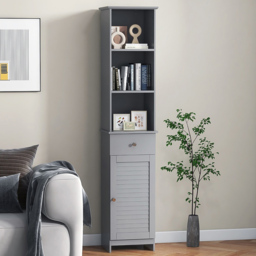 Costway Single Door Single Drawer 3 Shelf Grey Tall Bathroom Cabinet - Size: 34.5 x 30 x 164cm - Wilko