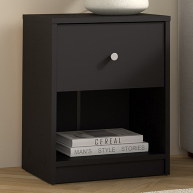 Furniture To Go May Single Drawer Single Shelf Black Bedside Table - Wilko - image 1