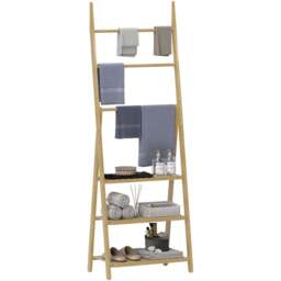 HOMCOM 3 Shelf Foldable Bamboo Bathroom Storage Shelving Unit with Towel Bars - Size: 153 x 30 x 53.5cm - Brown - Wilko - thumbnail 3
